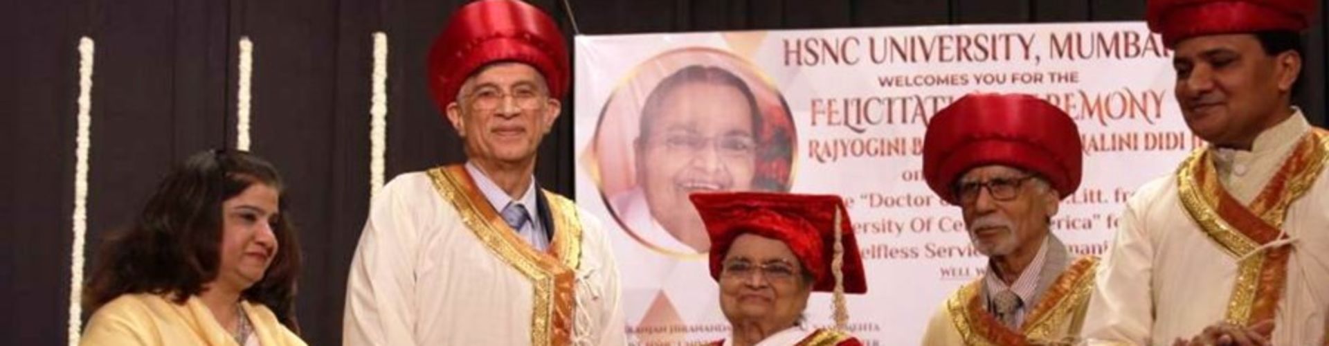 Dr. Niranjan Hiranandani, Provost, HSNC University felicitates Rajyogini BrahmaKumari Nalini Didi ji on being conferred Doctorate Degree