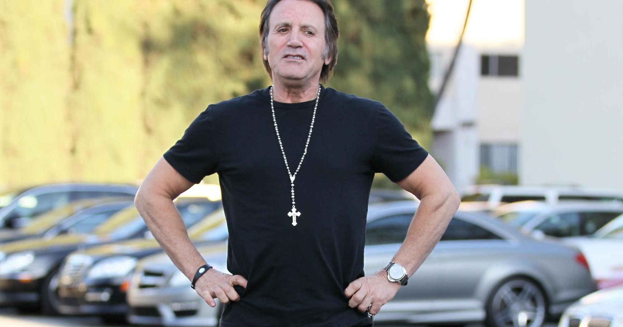 Frank Stallone exits Cafe Roma in Beverly Hills